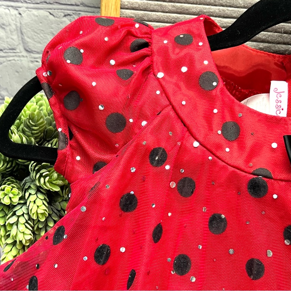 Jessica Ann Adorable Party/Holiday Dress-EUC Red/Blk Polka Dot w/Sparkles - Picture 5 of 11